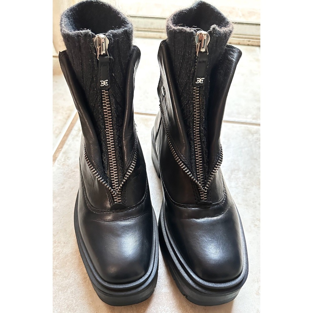 Sam Edelman Linds Zipper Chelsea Boot Black Leather Booties Chunky Lug Sole 9‎ - Picture 2 of 10